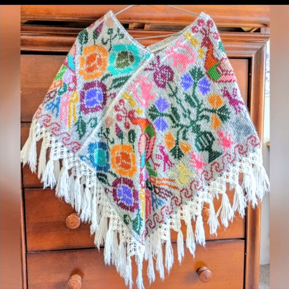 CLEARANCE Floral Fringe Poncho. FIRM